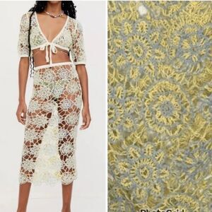 NWT For Love And Lemons Sofia Floral Yellow Blue Crochet Midi Skirt Small